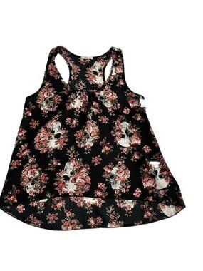 Floral & Skull Print Racerback Tank Top, large,Teenbell Lightweight Sleeveless B